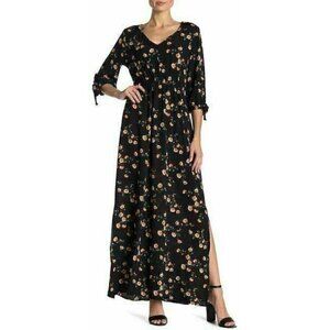 SUPERFOXX Womens Black Floral V-Neck Crepe Maxi Dress Size S NWT